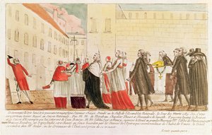教会財産の国有化後の聖職者の埋葬の似顔絵、1789年（紙にペンとインクとトイレ） 作： French School